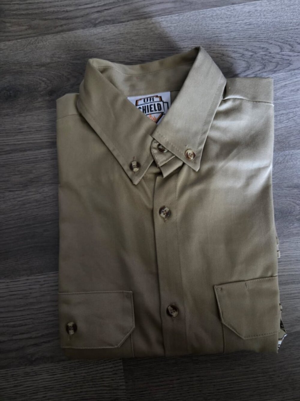 Tan long sleeve button down work shirt - Fire Resistant